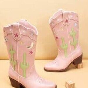 Botas vaqueras para niñas, botas occidentales de media pantorrilla con punta cu…